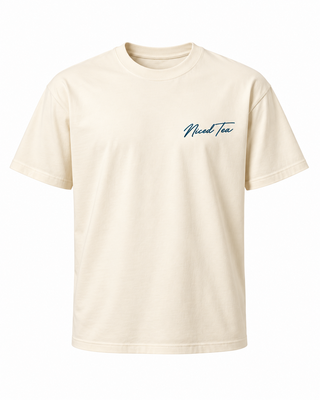 Miami Nice Niced Tea T-Shirt – cremefarbenes Shirt, Vorderseite mit kleinem Niced-Tea-Schriftzug auf Brust